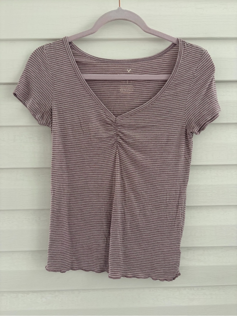 American Eagle Soft & Sexy Striped Ruched Top XS Y2K Baby Tee